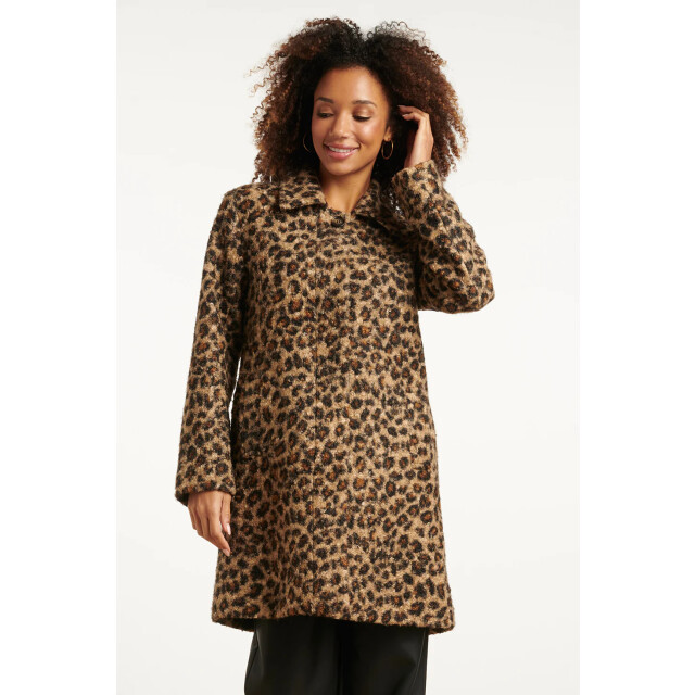 Smashed Lemon Bouclé dierenprint jas in camel en zwart | 8720331372790 large