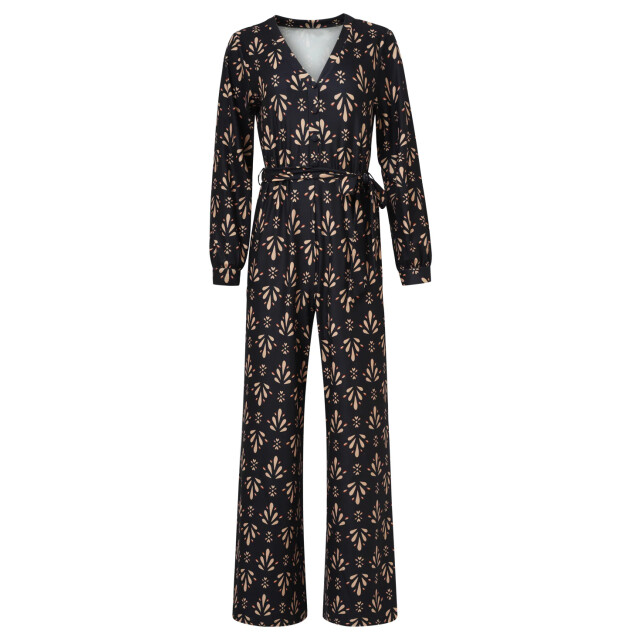 Smashed Lemon Stretchstof ornament geprint jumpsuit in zwart en camel | 8720331378334 large