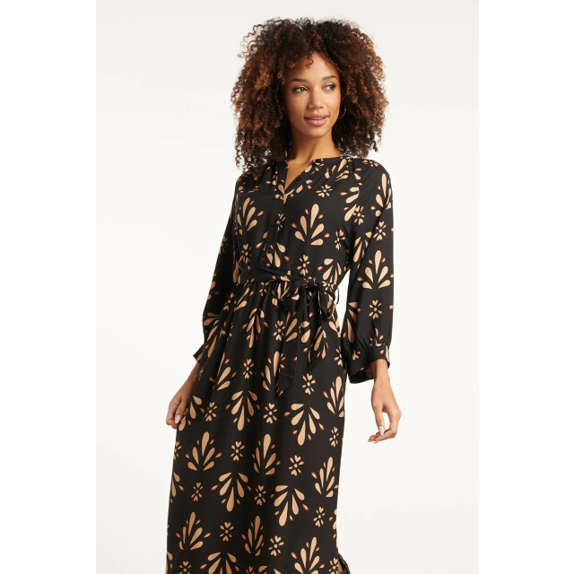 Smashed Lemon Ornament geprint maxi jurk in zwart en camel | 25599-999-735 large