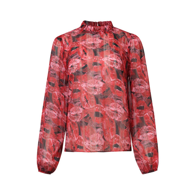 Smashed Lemon Lippenprint chiffon top in rood en zwart | 8720331377603 large