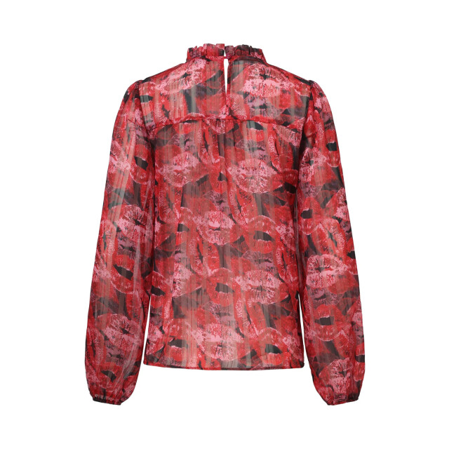 Smashed Lemon Lippenprint chiffon top in rood en zwart | 8720331377603 large