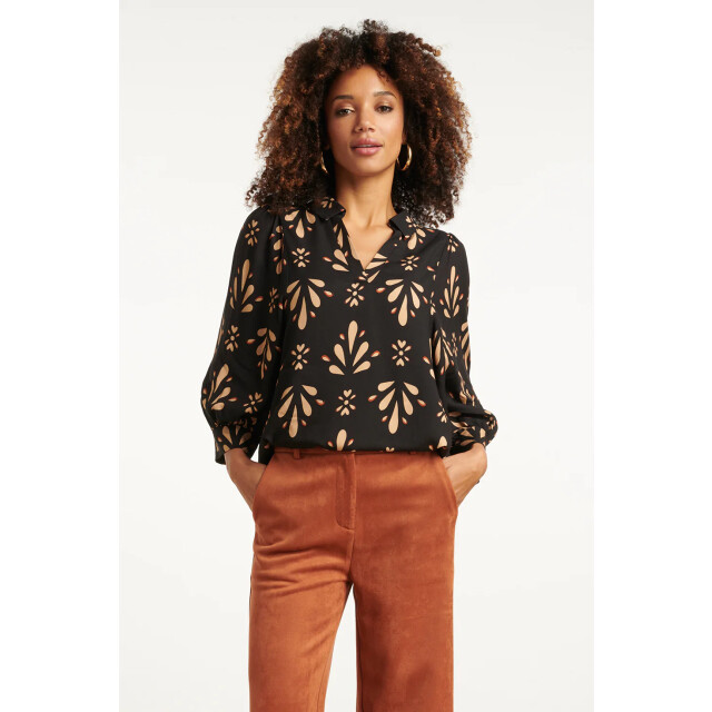 Smashed Lemon Ornament geprint top in zwart en camel | 8720331378396 large