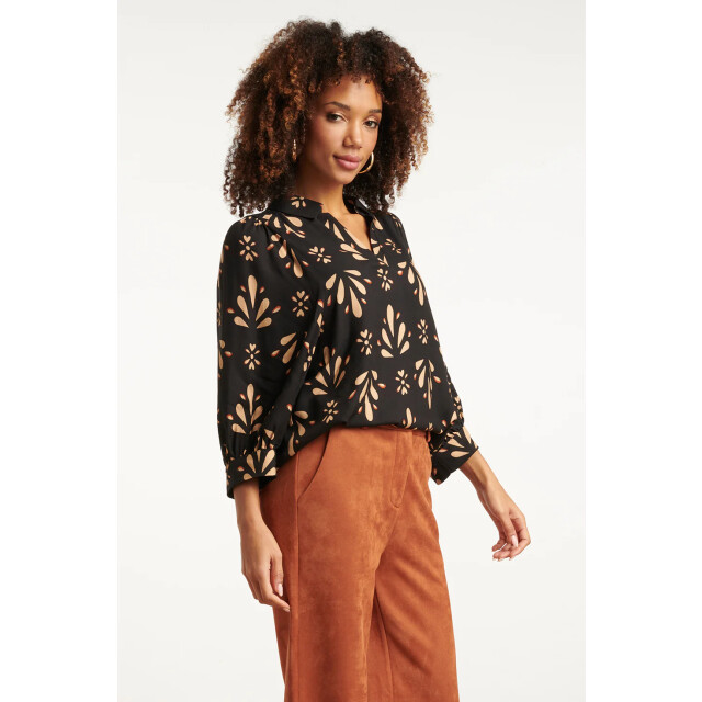 Smashed Lemon Ornament geprint top in zwart en camel | 8720331378396 large