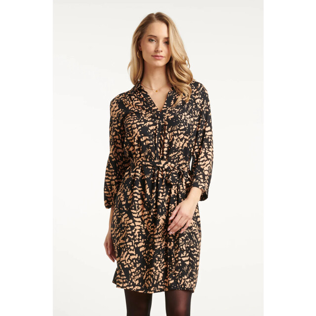 Smashed Lemon Korte jurk met abstract zwart en camel print | 25692-999-735 large Smashed Lemon Korte jurk met abstract zwart en camel print | 25692-999-735 large