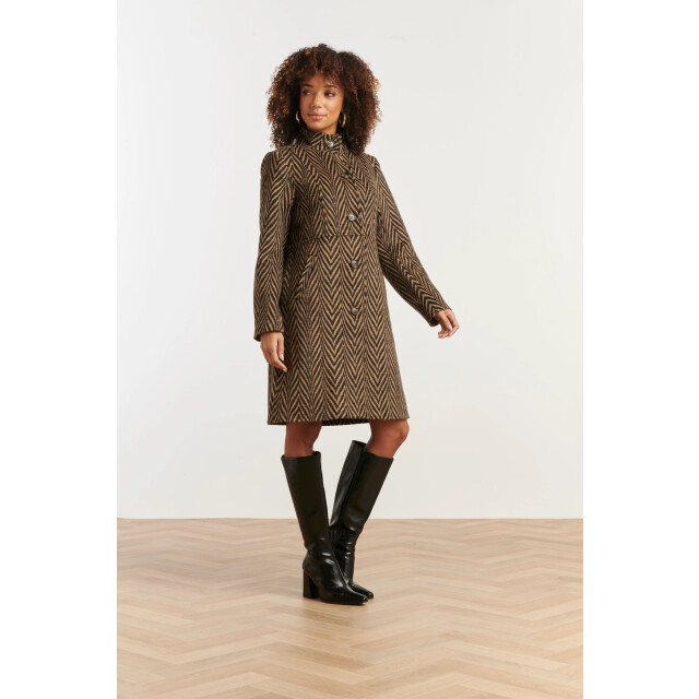 Smashed Lemon Jas met visgraatprint in zwart en camel | 8720331372530 large