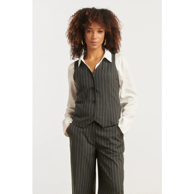 Smashed Lemon Modieus en getailleerd grijs en wit pinstriped gilet | 8720331385189 large