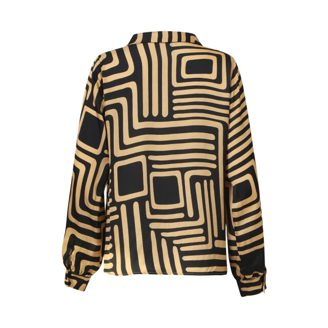 Smashed Lemon Zwart en goud grafische geprint top met kraag | 8720331376880 large