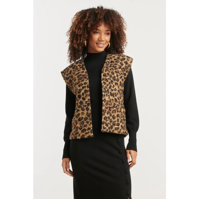 Smashed Lemon Bouclé gilet met dierenprint in camel en zwart | 25543-735-999 large Smashed Lemon Bouclé gilet met dierenprint in camel en zwart | 25543-735-999 large