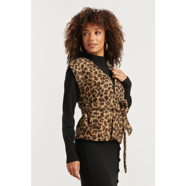 Smashed Lemon Bouclé gilet met dierenprint in camel en zwart | 25543-735-999 large Smashed Lemon Bouclé gilet met dierenprint in camel en zwart | 25543-735-999 large