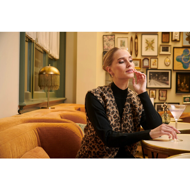 Smashed Lemon Bouclé gilet met dierenprint in camel en zwart | 25543-735-999 large Smashed Lemon Bouclé gilet met dierenprint in camel en zwart | 25543-735-999 large