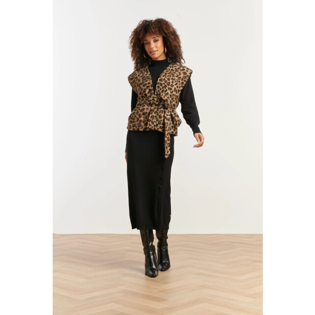 Smashed Lemon Bouclé gilet met dierenprint in camel en zwart | 25543-735-999 large Smashed Lemon Bouclé gilet met dierenprint in camel en zwart | 25543-735-999 large