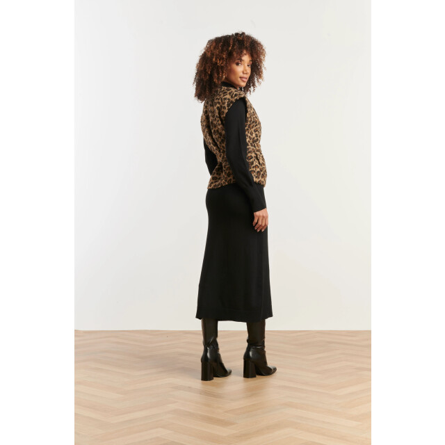 Smashed Lemon Bouclé gilet met dierenprint in camel en zwart | 25543-735-999 large Smashed Lemon Bouclé gilet met dierenprint in camel en zwart | 25543-735-999 large