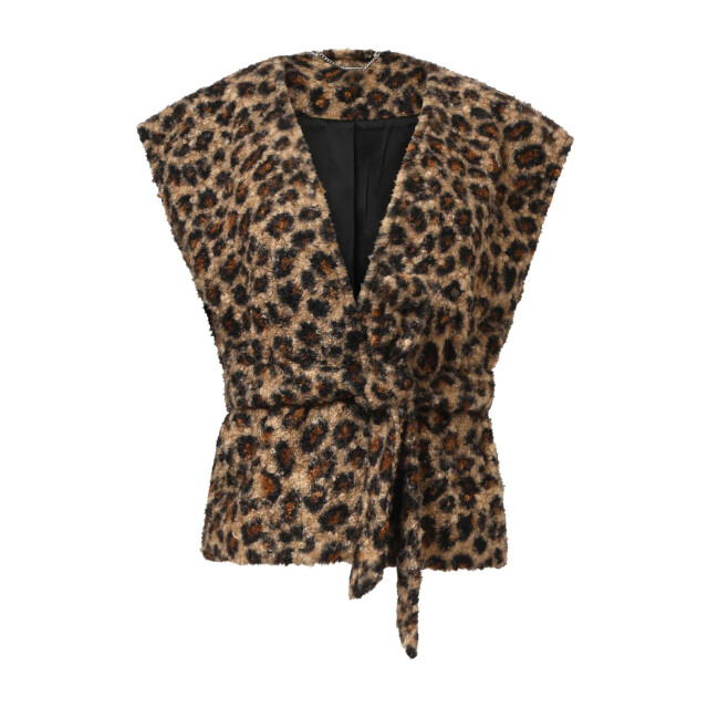 Smashed Lemon Bouclé gilet met dierenprint in camel en zwart | 25543-735-999 large Smashed Lemon Bouclé gilet met dierenprint in camel en zwart | 25543-735-999 large