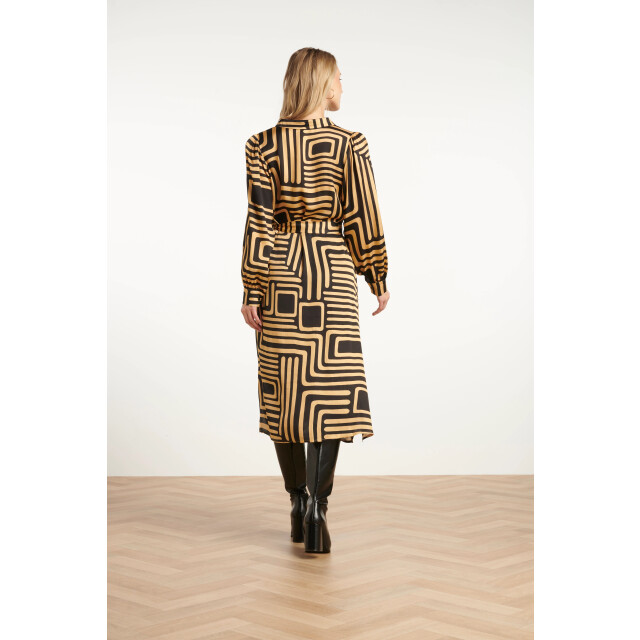 Smashed Lemon Zwart en goud grafische geprint midi jurk met kraag | 25578-999-735 large Smashed Lemon Zwart en goud grafische geprint midi jurk met kraag | 25578-999-735 large
