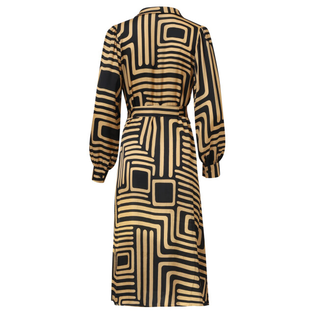 Smashed Lemon Zwart en goud grafische geprint midi jurk met kraag | 25578-999-735 large Smashed Lemon Zwart en goud grafische geprint midi jurk met kraag | 25578-999-735 large