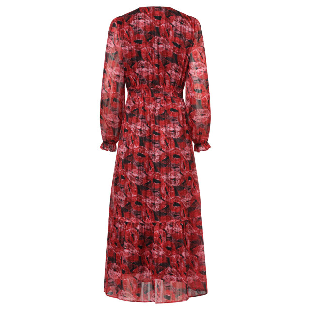 Smashed Lemon Lippenprint chiffon maxi jurk in rood en zwart | 25589-450-999 large Smashed Lemon Lippenprint chiffon maxi jurk in rood en zwart | 25589-450-999 large