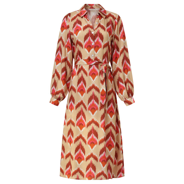 Smashed Lemon Aztec midi jurk in warmroze en camel | 25572-735-998 large Smashed Lemon Aztec midi jurk in warmroze en camel | 25572-735-998 large