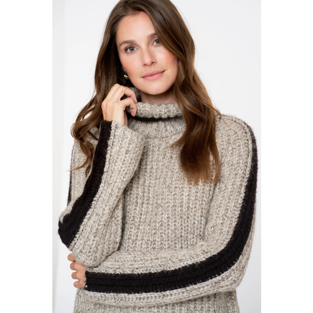 Geisha 54562-23 720 pullover stripe at sleeve sand melange/brown 54562-23 720 large Geisha 54562-23 720 pullover stripe at sleeve sand melange/brown 54562-23 720 large