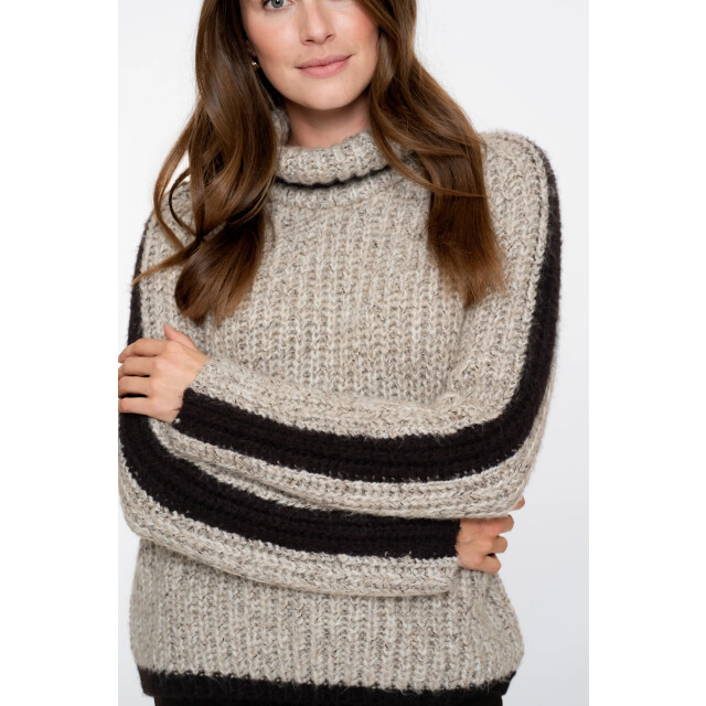 Geisha 54562-23 720 pullover stripe at sleeve sand melange/brown 54562-23 720 large Geisha 54562-23 720 pullover stripe at sleeve sand melange/brown 54562-23 720 large