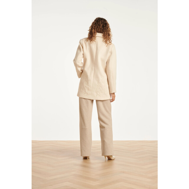 Smashed Lemon Korte double breasted jas met bloemenborduursel in off-white | 8720331373537 large