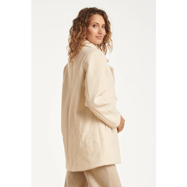 Smashed Lemon Korte double breasted jas met bloemenborduursel in off-white | 8720331373537 large