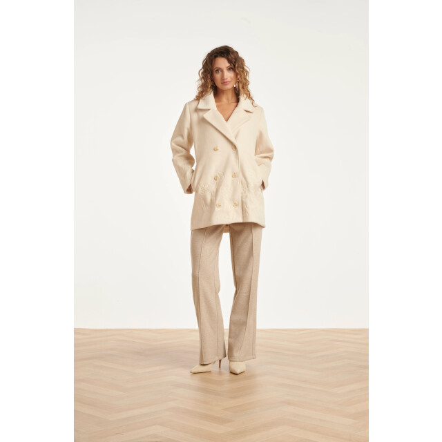 Smashed Lemon Korte double breasted jas met bloemenborduursel in off-white | 8720331373537 large