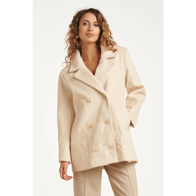 Smashed Lemon Korte double breasted jas met bloemenborduursel in off-white | 8720331373537 large