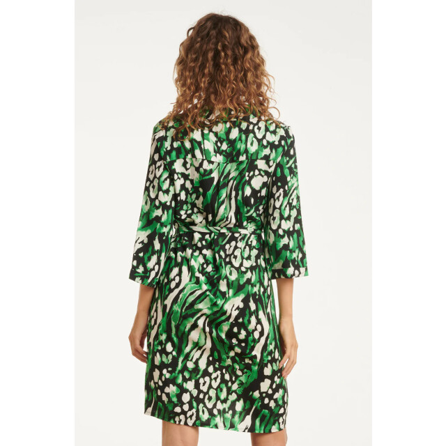 Smashed Lemon Groen en zwart dierenprint jurk met v-hals en kraag | 25679-999-530 large Smashed Lemon Groen en zwart dierenprint jurk met v-hals en kraag | 25679-999-530 large