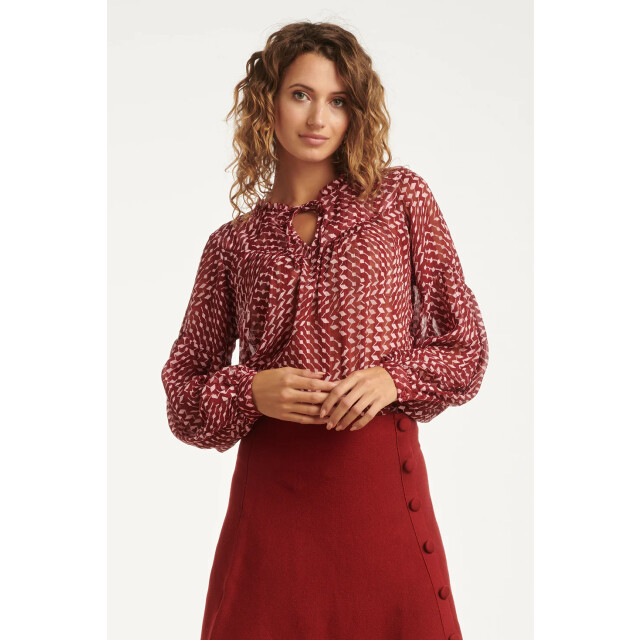 Smashed Lemon Bordeaux en babyroze geometrische geprint blouse | 8720331391401 large