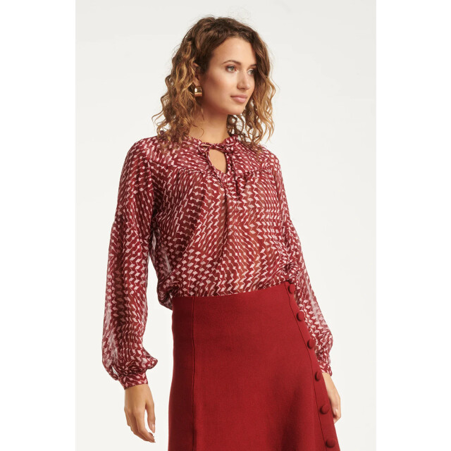 Smashed Lemon Bordeaux en babyroze geometrische geprint blouse | 8720331391401 large
