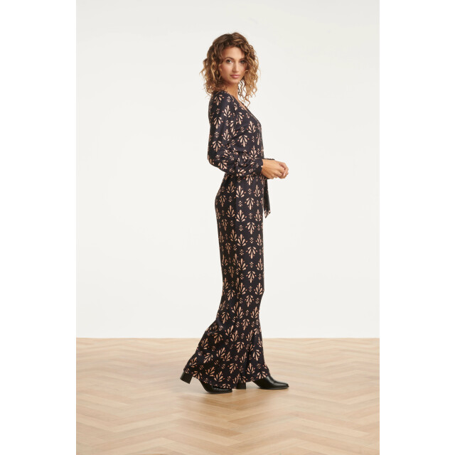 Smashed Lemon Stretchstof ornament geprint jumpsuit in zwart en camel | 8720331378334 large