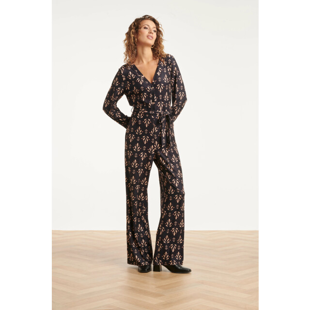 Smashed Lemon Stretchstof ornament geprint jumpsuit in zwart en camel | 8720331378334 large