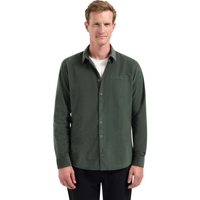 No Excess Shirt solid fine herringbone dark green 29430843-052 large