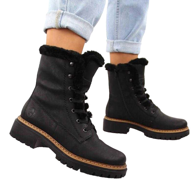 Rieker Dames ecologische leren bontgevoerde enkellaarsjes UTPP6885_black large
