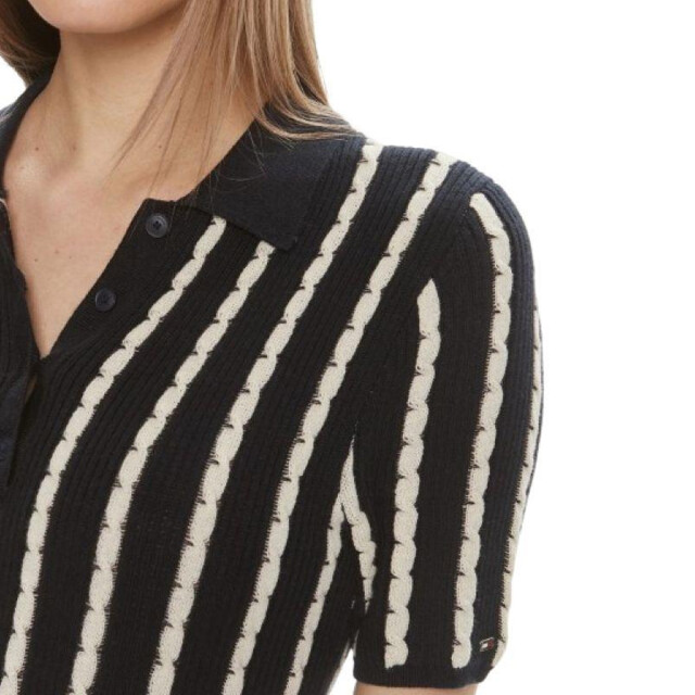 Tommy Hilfiger Dames kabelgebreide jurk met korte mouwen UTPP4728_whitenavyblue large