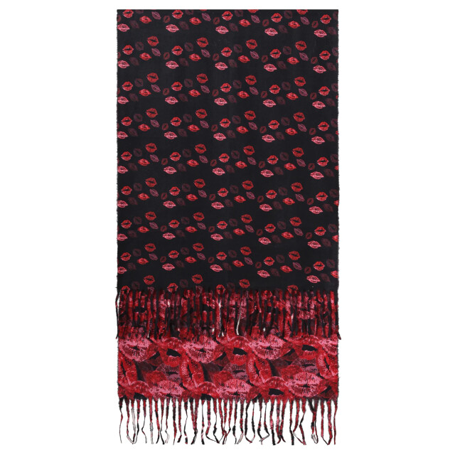 Smashed Lemon Dubbelzijdige lippenprint sjaal in zwart en rood | 55305-999-450 large