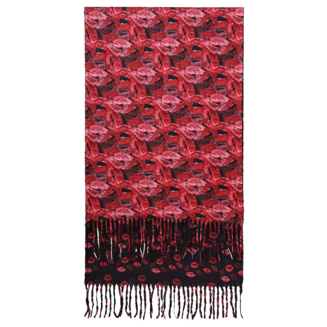 Smashed Lemon Dubbelzijdige lippenprint sjaal in zwart en rood | 55305-999-450 large