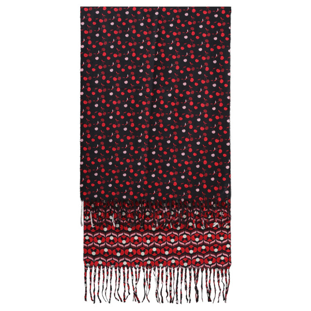 Smashed Lemon Dubbelzijdige retro kers geprint sjaal in zwart en rood | 55304-999-450 large