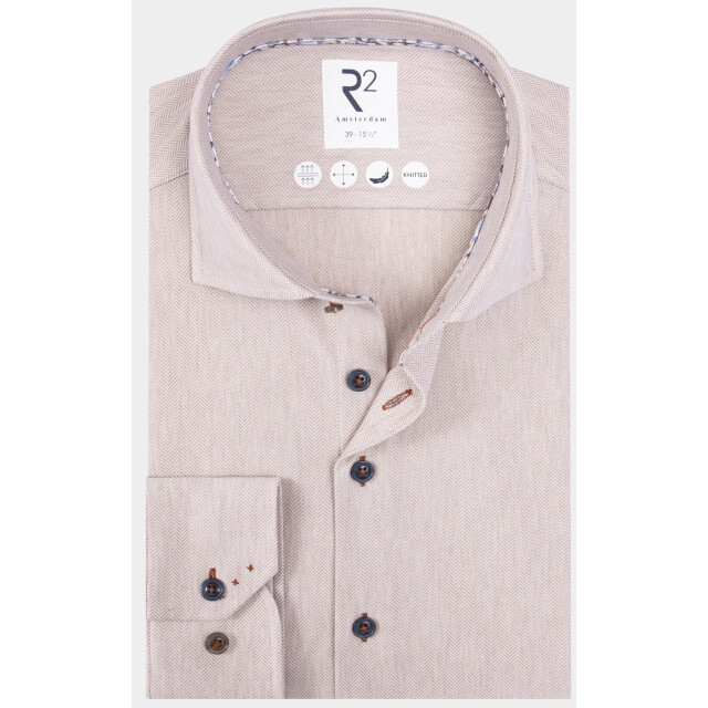 R2 Amsterdam Casual hemd lange mouw solid herringbone knitted 130.wsp.005/045 192157 large