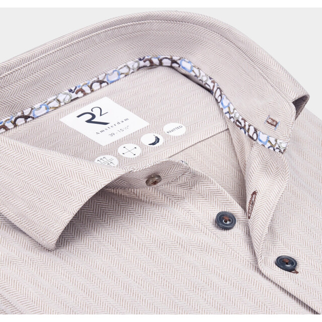 R2 Amsterdam Casual hemd lange mouw solid herringbone knitted 130.wsp.005/045 192157 large