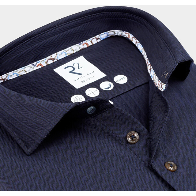 R2 Amsterdam Casual hemd lange mouw solid herringbone knitted 130.wsp.005/010 192155 large