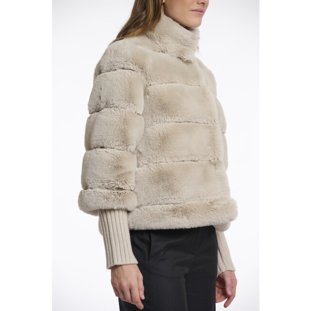 Rino & Pelle faux fur jacket with knitted sleeves feline.7002512 birch 06111.829.0064 large