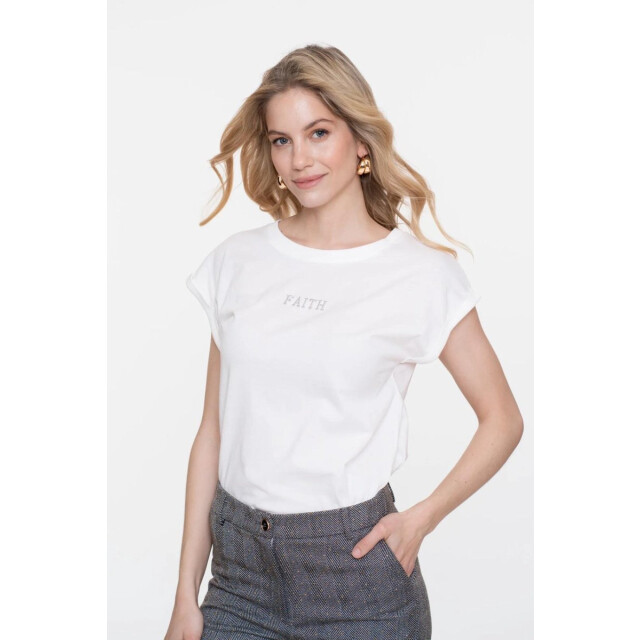 Geisha t-shirt embroidered word 52607-41 10 off-white/silver 06011.112.0181 large