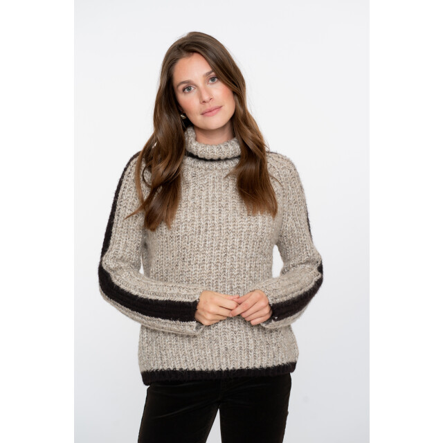 Geisha 54562-23 720 pullover stripe at sleeve sand melange/brown 54562-23 720 large Geisha 54562-23 720 pullover stripe at sleeve sand melange/brown 54562-23 720 large