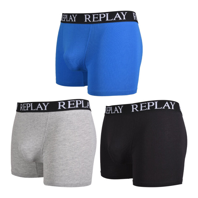 Replay Boxershorts met herenlogo (3-pack) UTLT1066_blackgreymelangeturquoise large