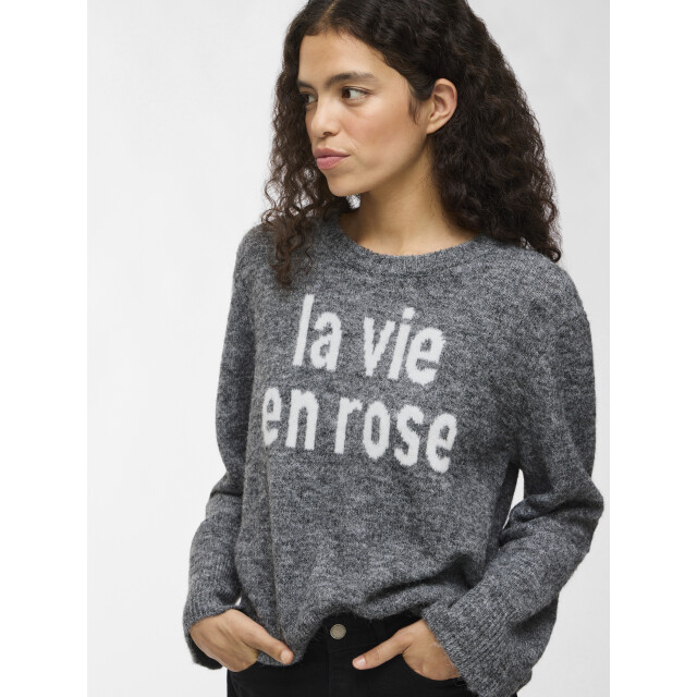 Vila vimelie o-neck l/s detail knit top/ 14110525 medium grey melange 06712.949.0011 large