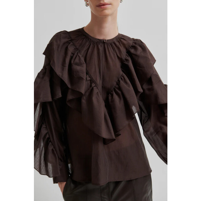 Second Female blouse lm fria frill blouse 6021 chocolate plu 06615.880.0017 large