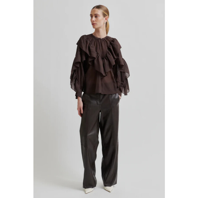 Second Female blouse lm fria frill blouse 6021 chocolate plu 06615.880.0017 large