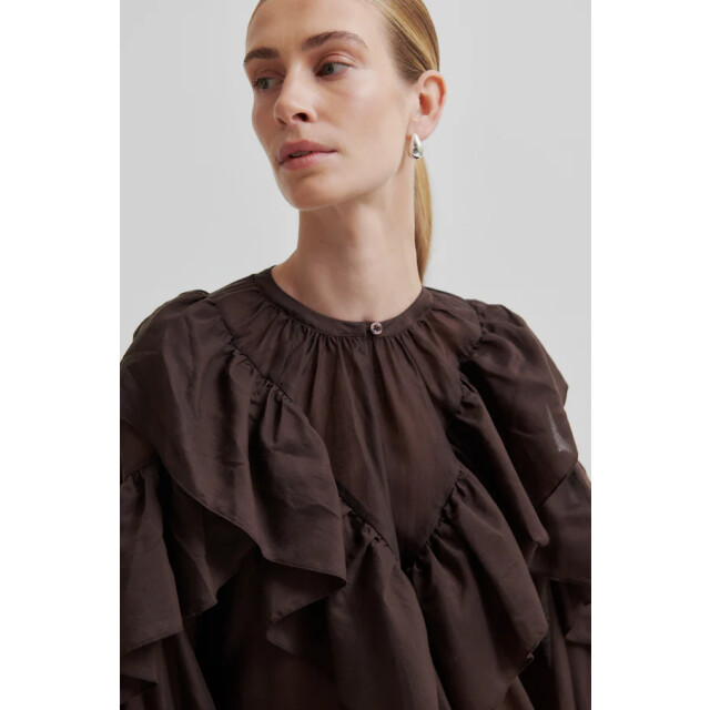 Second Female blouse lm fria frill blouse 6021 chocolate plu 06615.880.0017 large