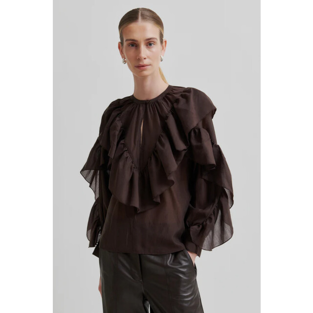 Second Female blouse lm fria frill blouse 6021 chocolate plu 06615.880.0017 large